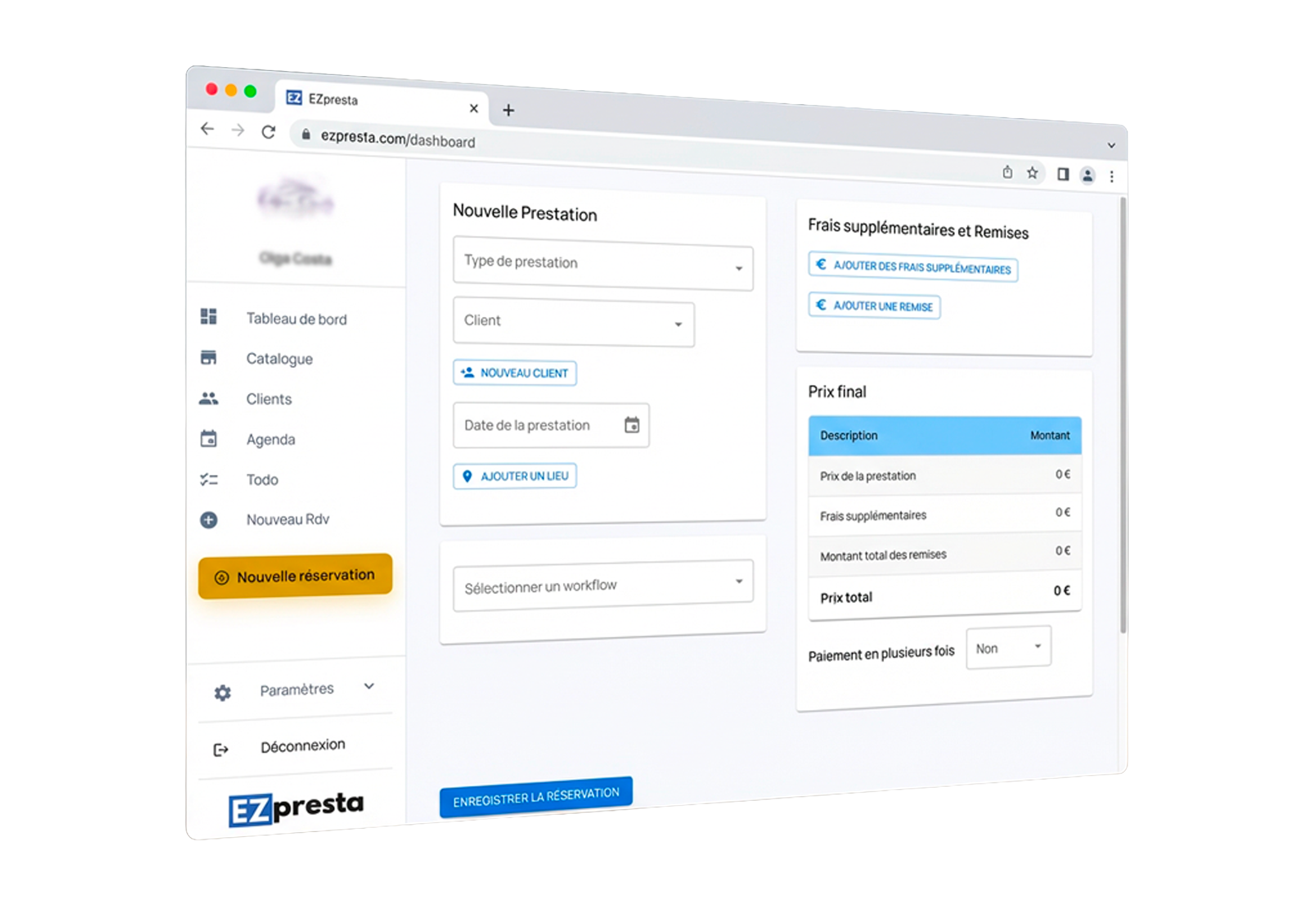 Capture d'écran EzPresta - gestion des prestations